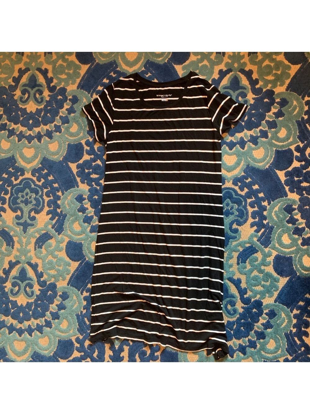 Liz Lange Maternity Black and White Striped Short Sleeve T-Shirt Dress Size S